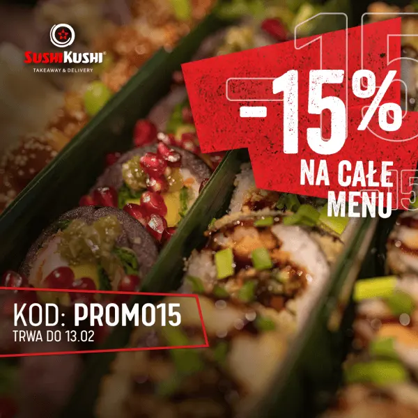 Całe menu -15%. Wpisz kod PROMO15