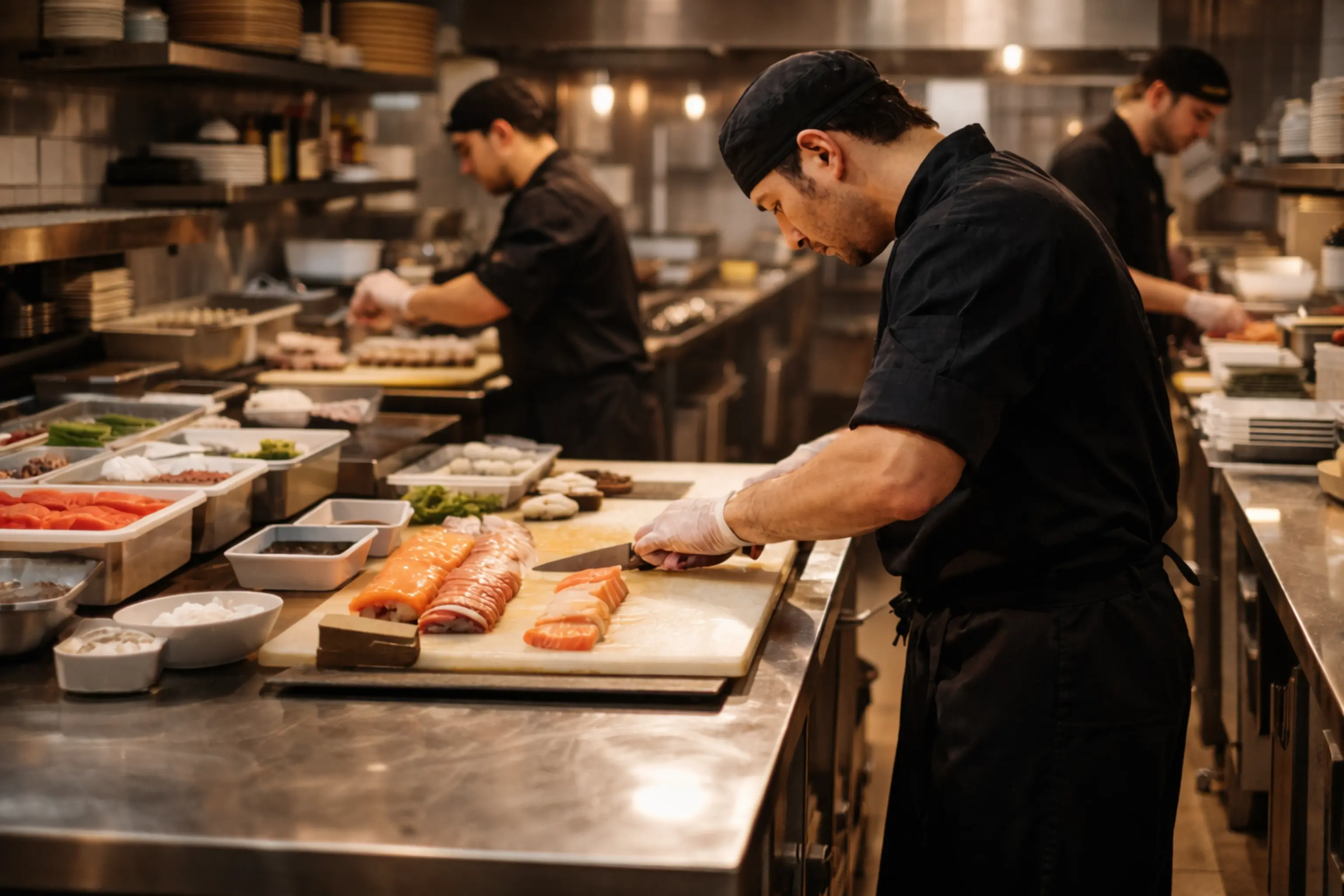 Przygotowanie sushi w kuchni Sushiberry w Warszawie