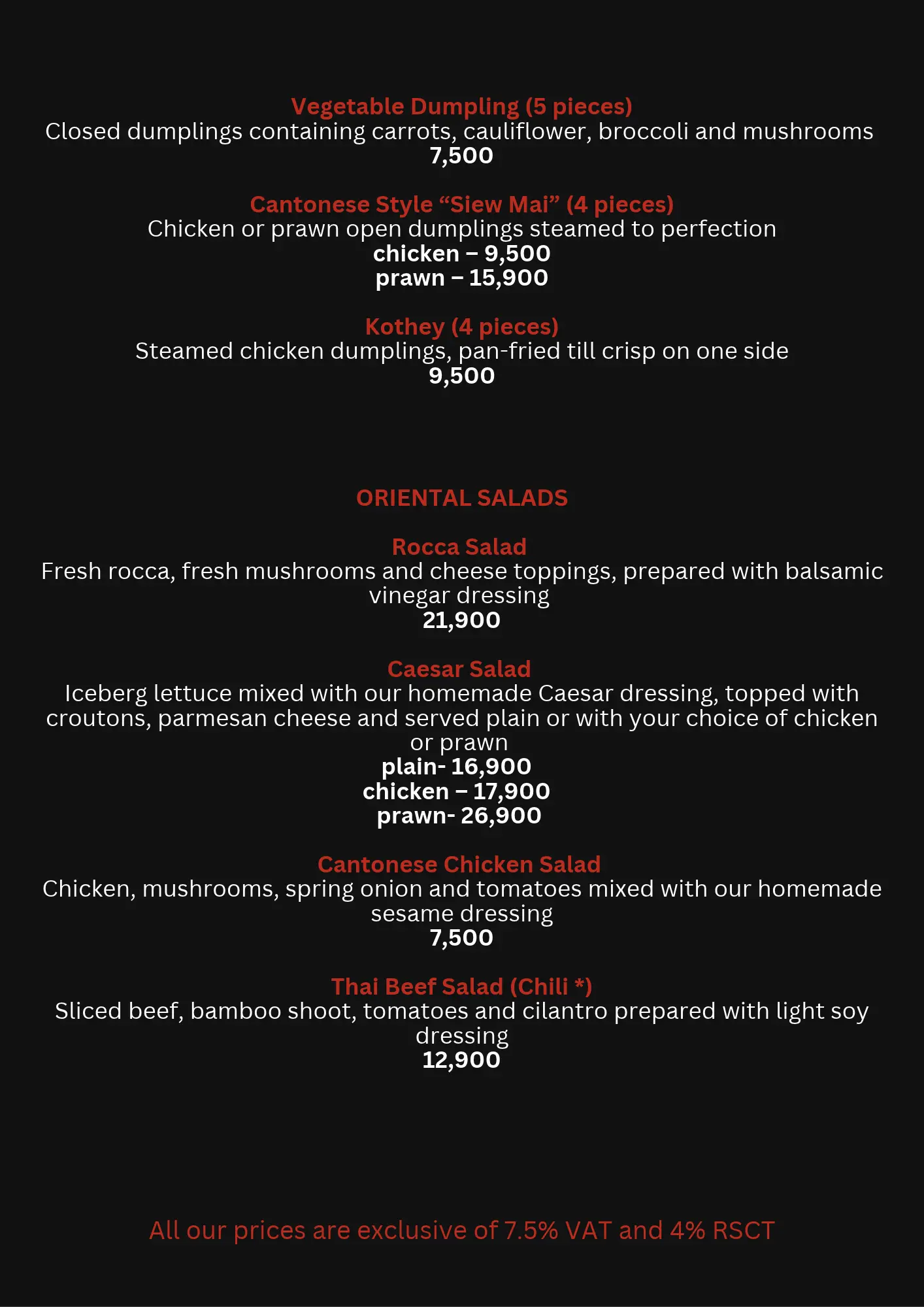 Asia Town menu - Dumplings and Salads