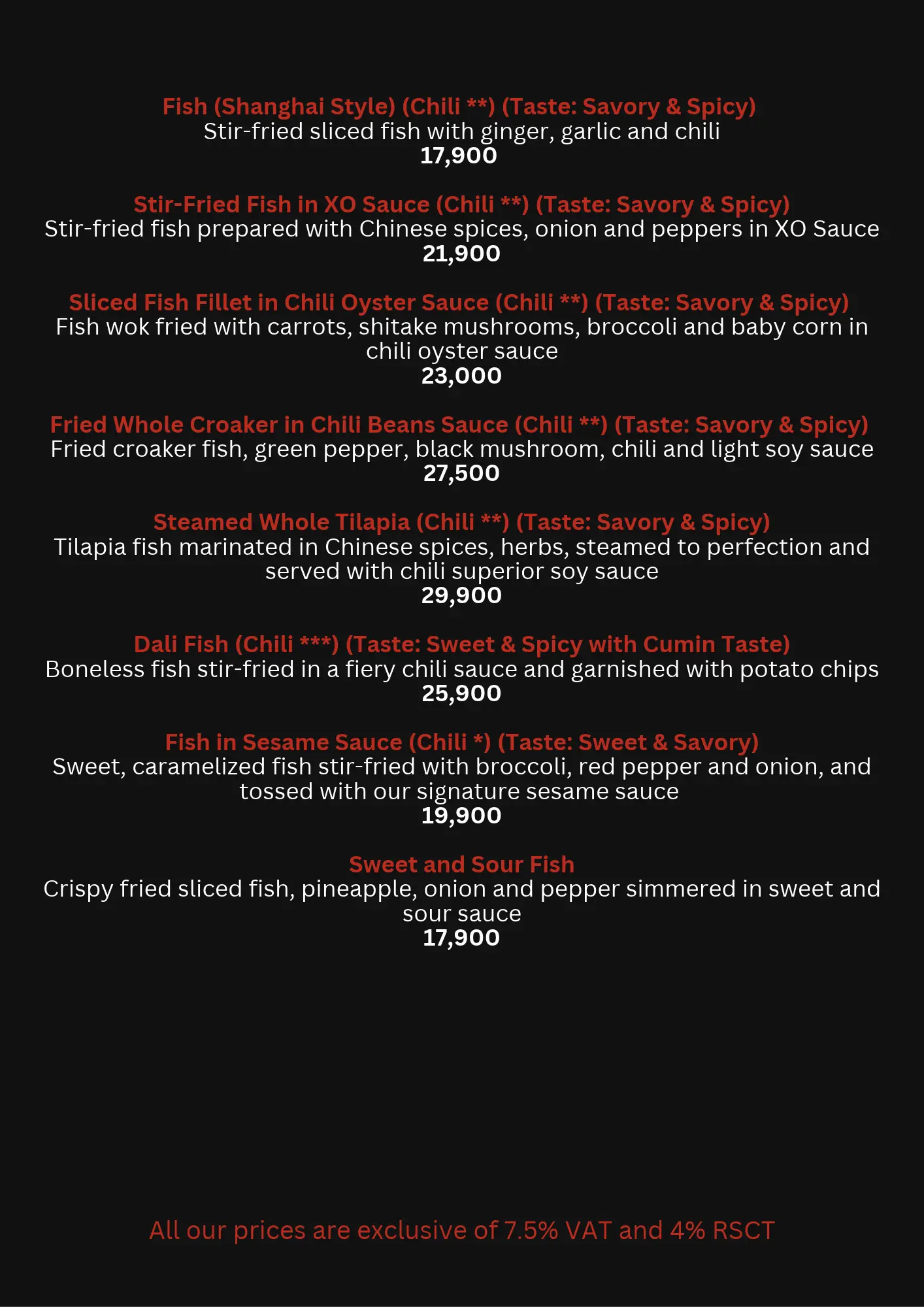 Asia Town menu - Fish Main Course
