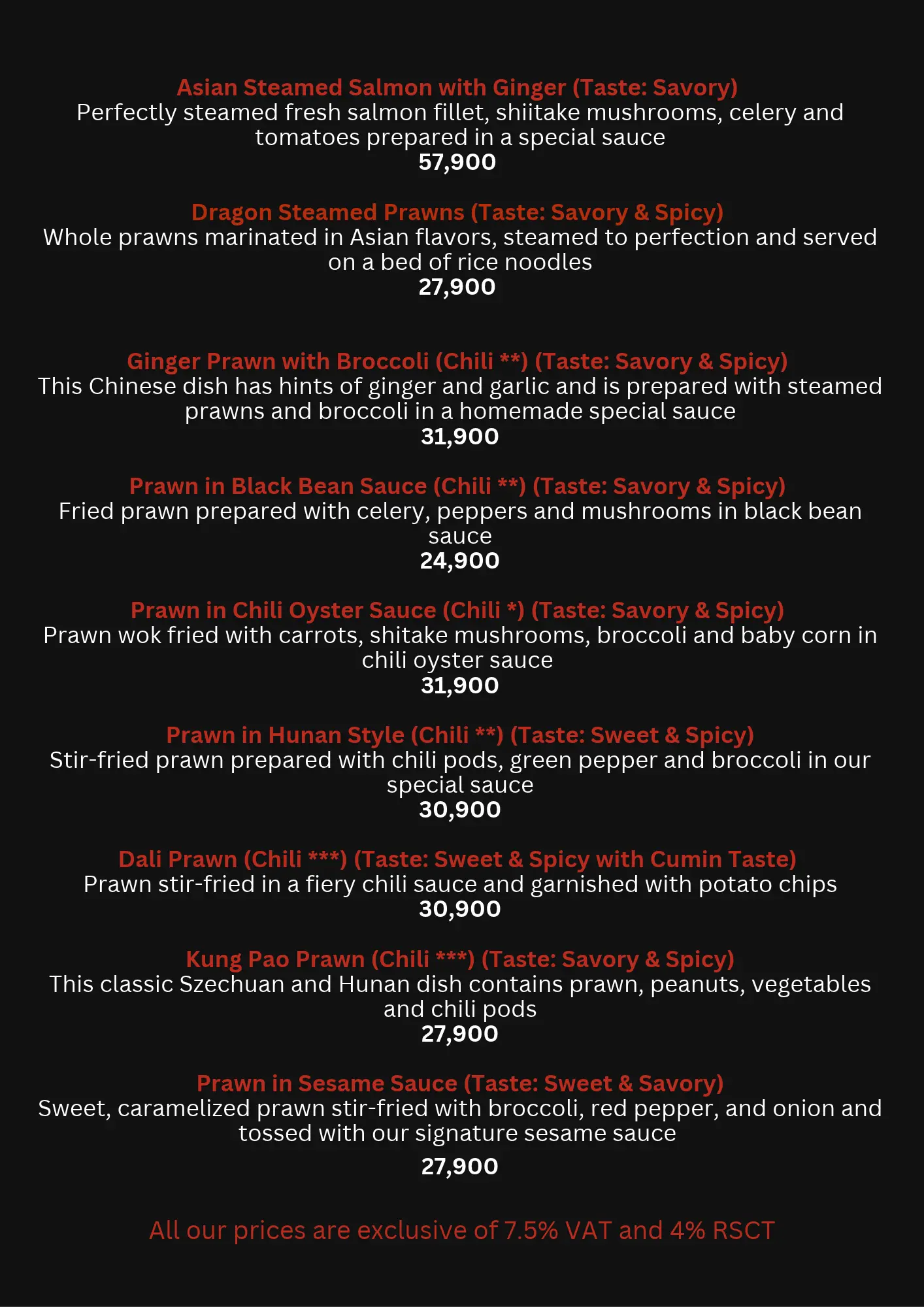 Asia Town menu - Seafood Main Course 1/2