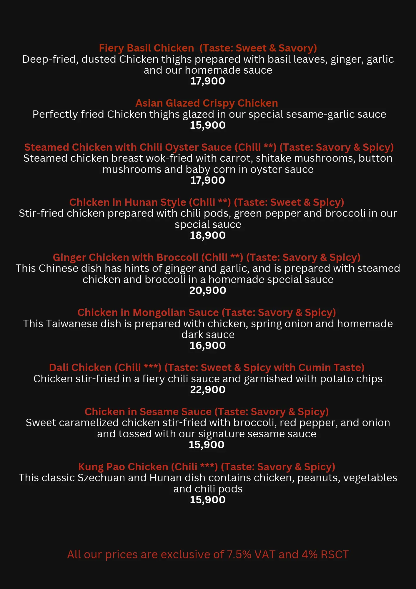 Asia Town menu - Chicken Main Course 1/2