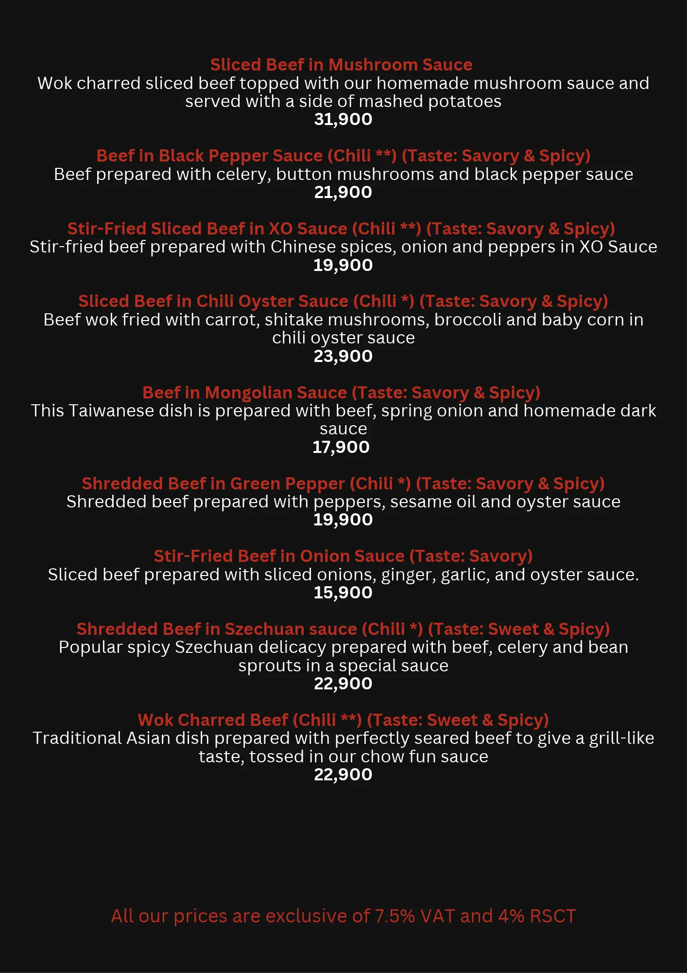 Asia Town menu - Beef Main Course