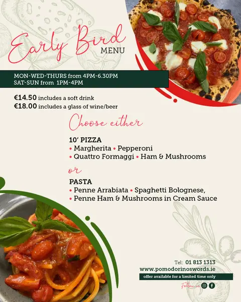 Pomodorino Early Bird Menu